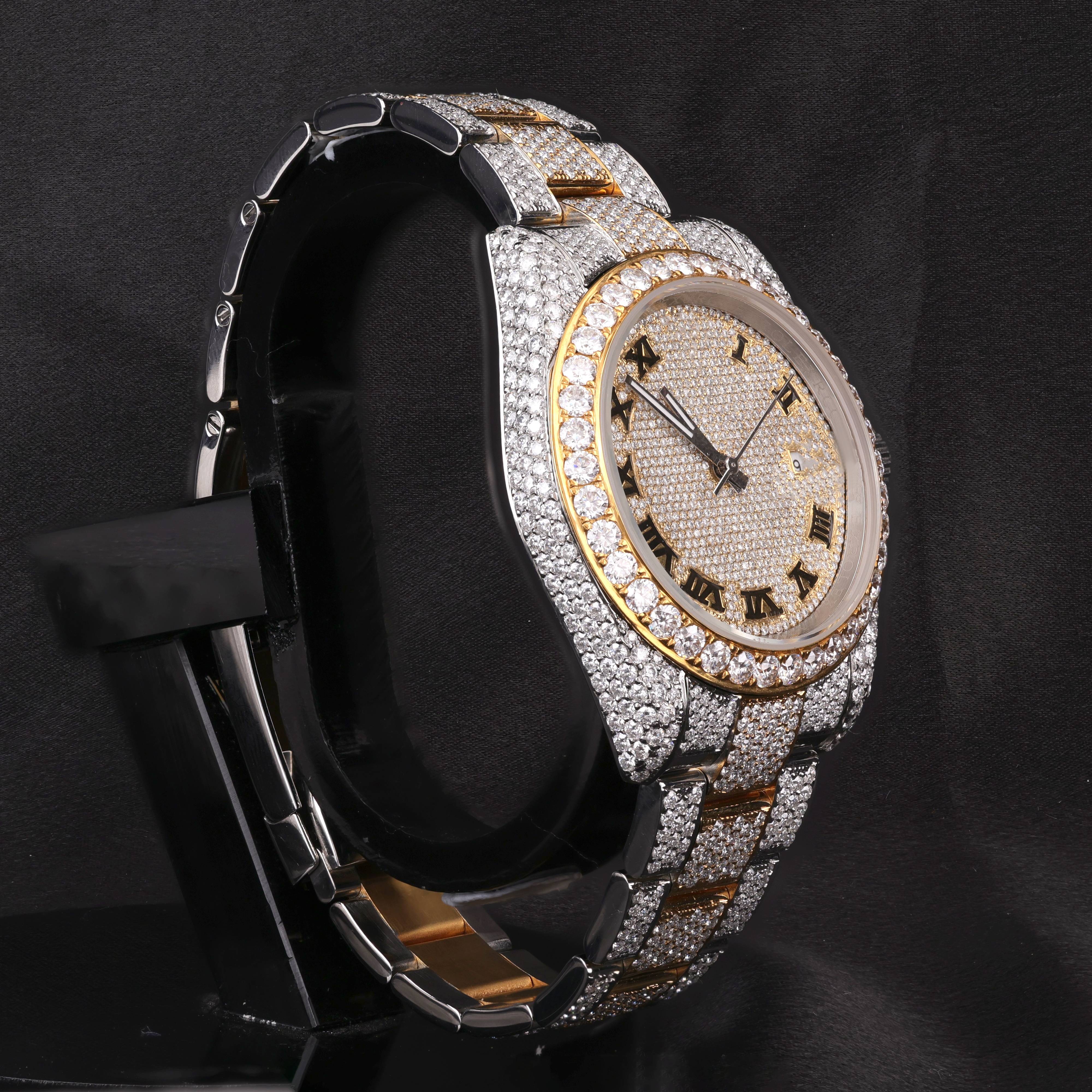 DripblingJewelry Two-Tone Iced Roman Dial Watch – Date Display Edition