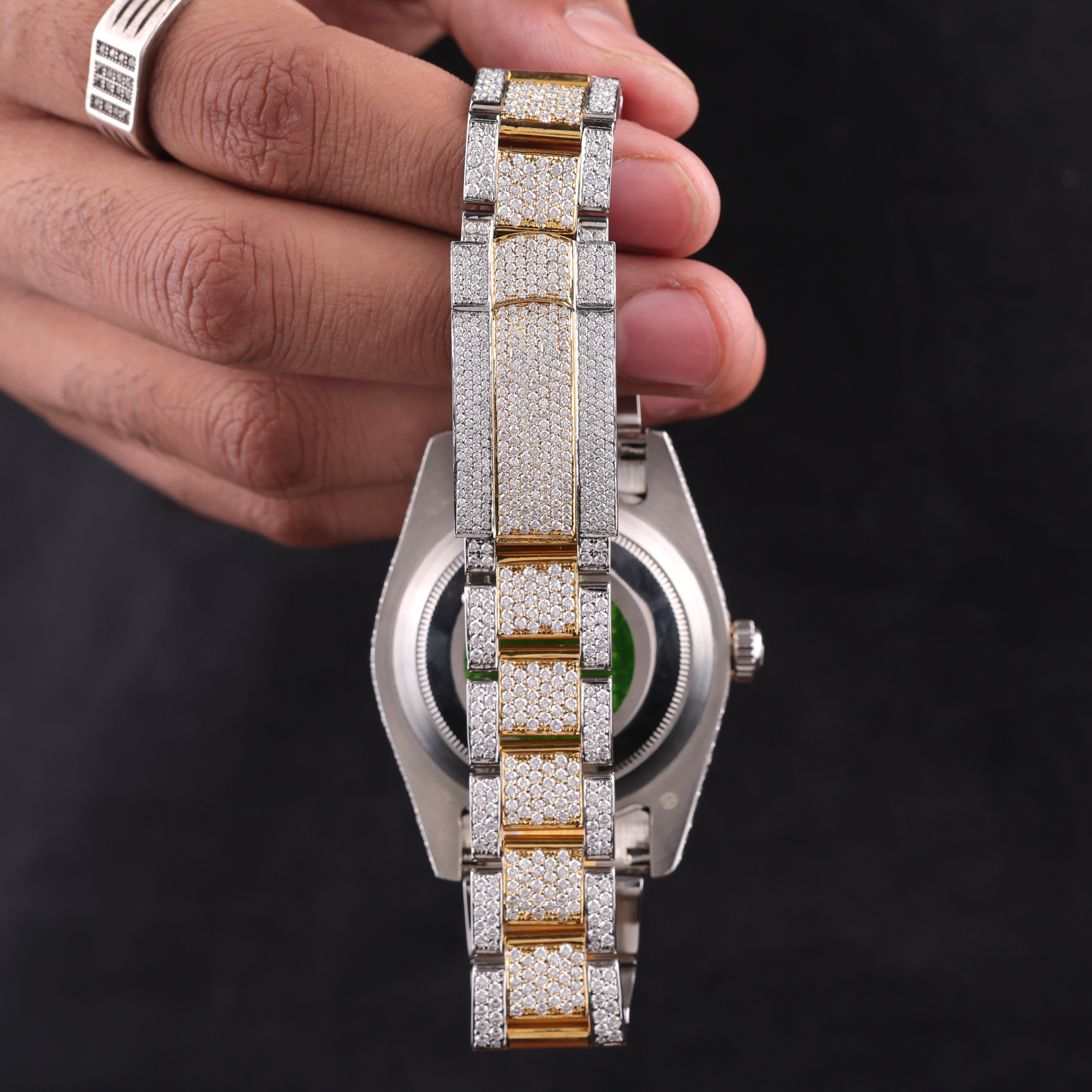DripblingJewelry Two-Tone Iced Roman Dial Watch – Date Display Edition