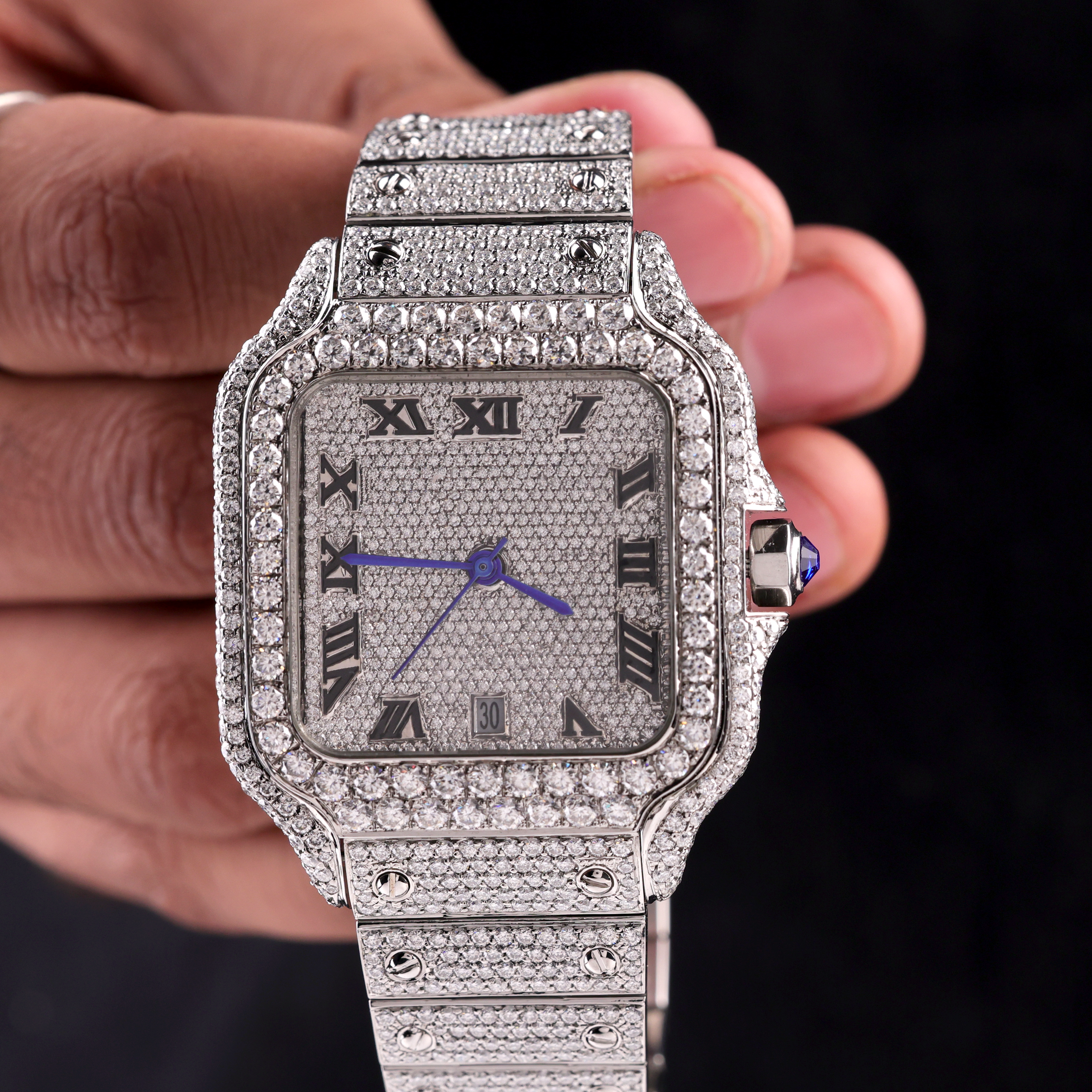 DripblingJewelry Royal Square Iced Roman Watch – Platinum Spark Edition