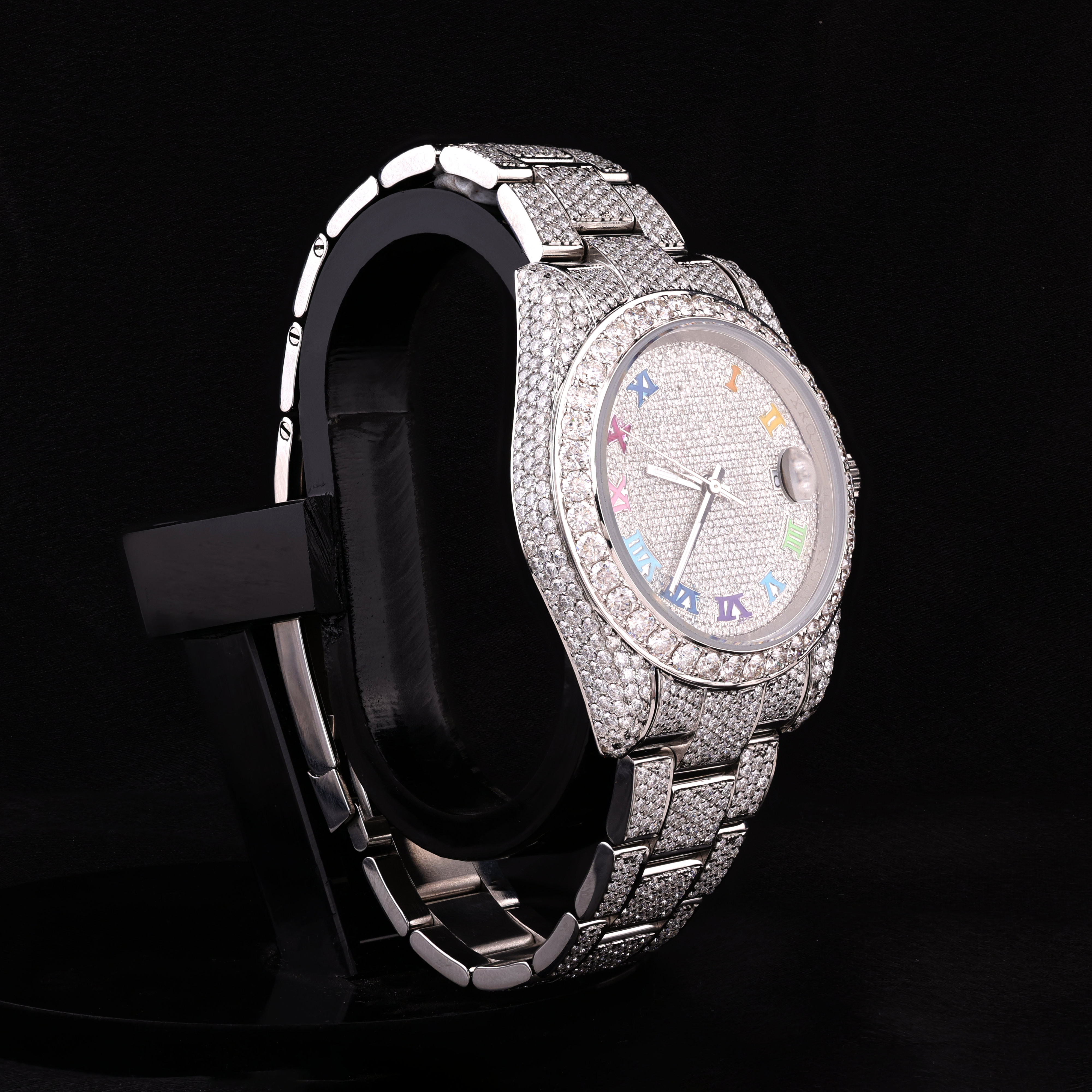DripblingJewelry Rainbow Roman Iced-Out Watch – Frosted Edition