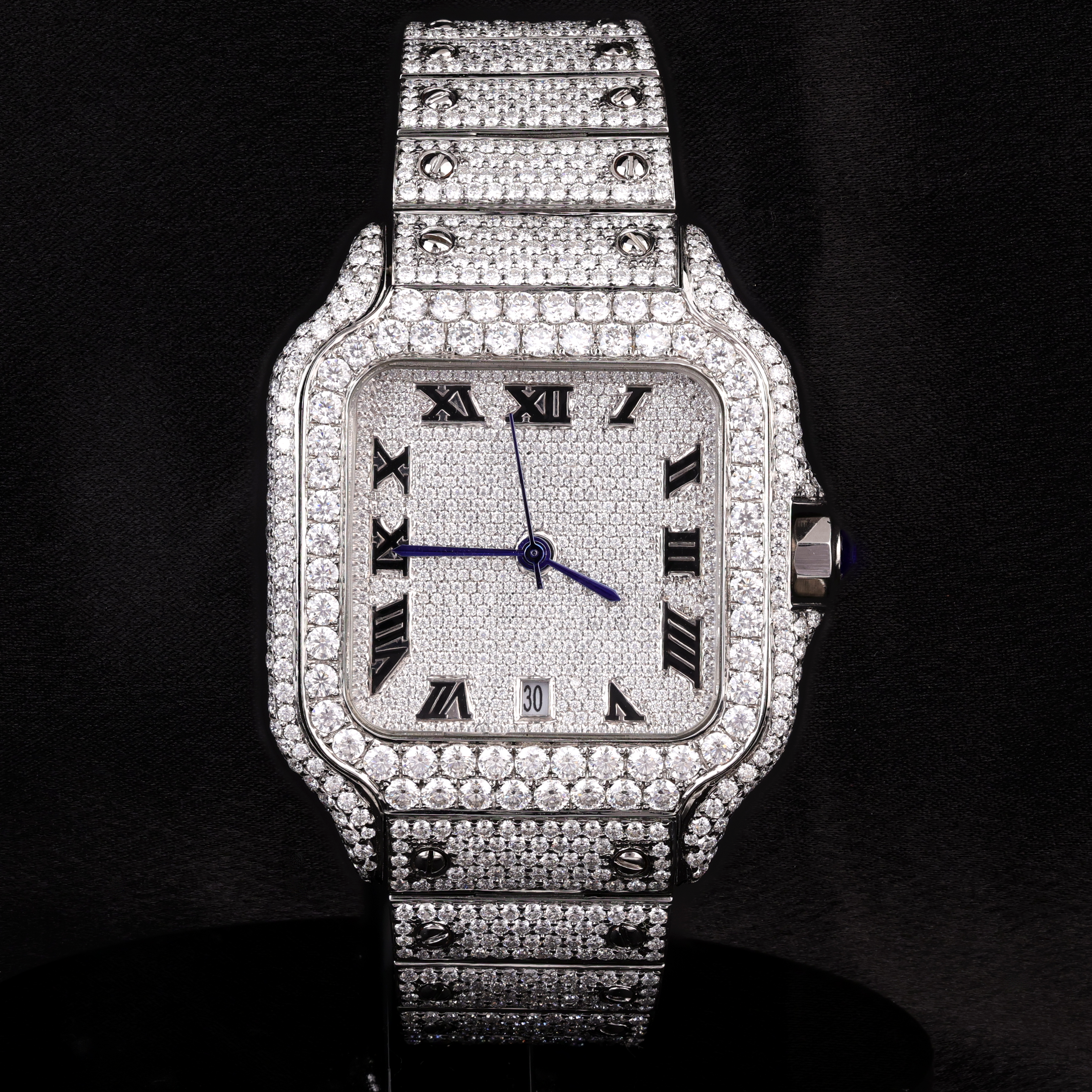 DripblingJewelry Royal Square Iced Roman Watch – Platinum Spark Edition
