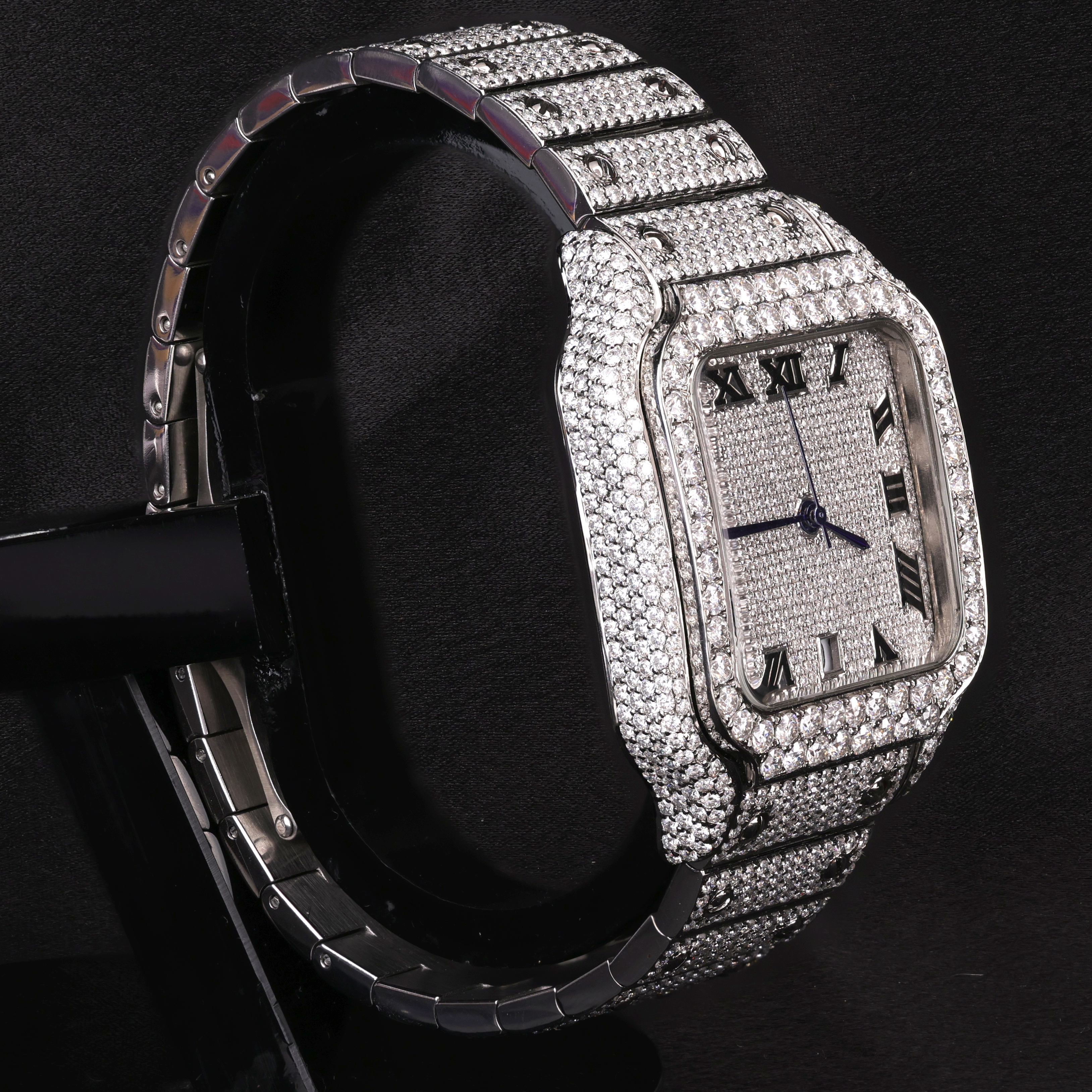 DripblingJewelry Royal Square Iced Roman Watch – Platinum Spark Edition