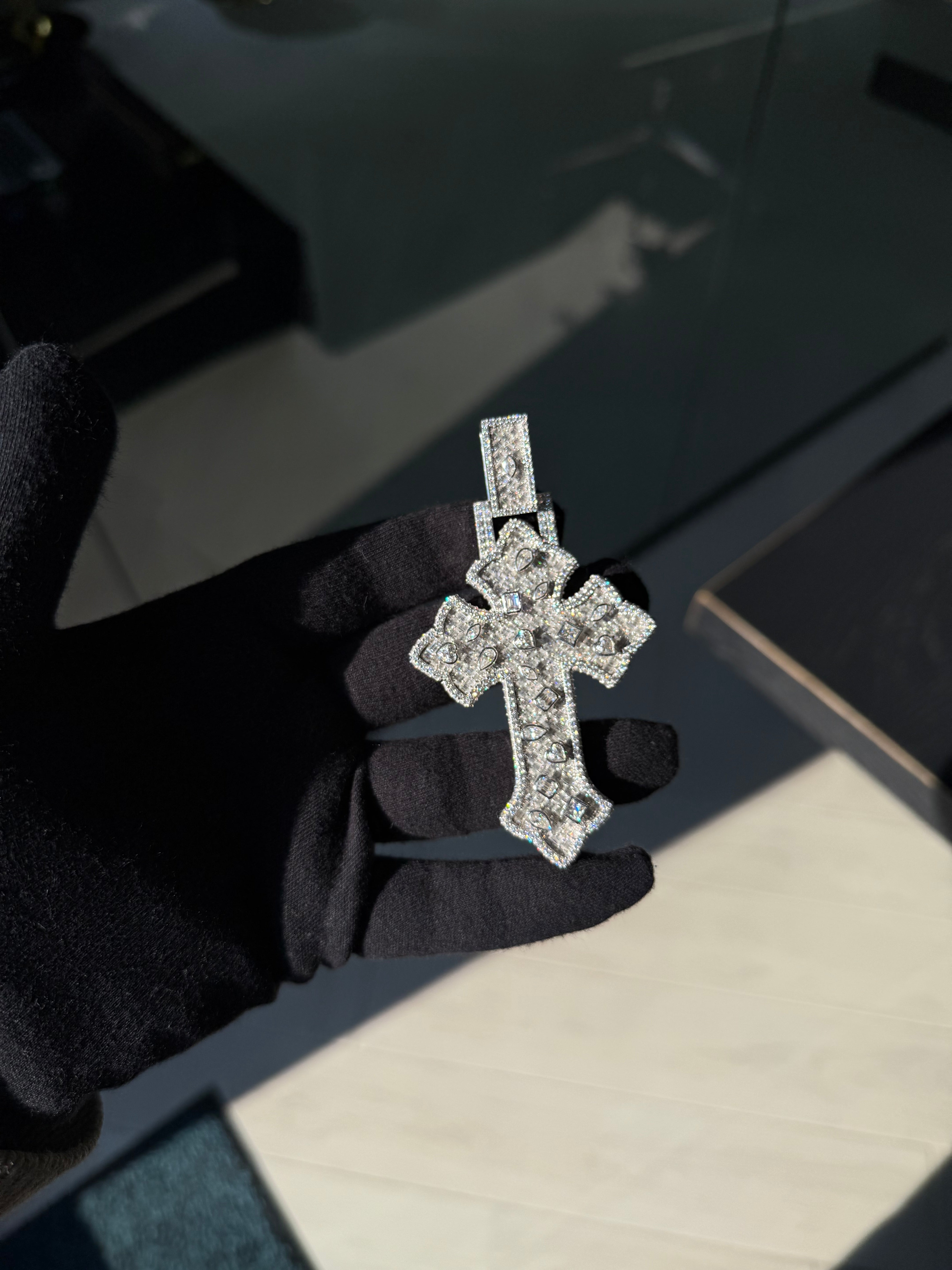 Custom Cross Pendant with Fancy Mixed Cut Diamonds