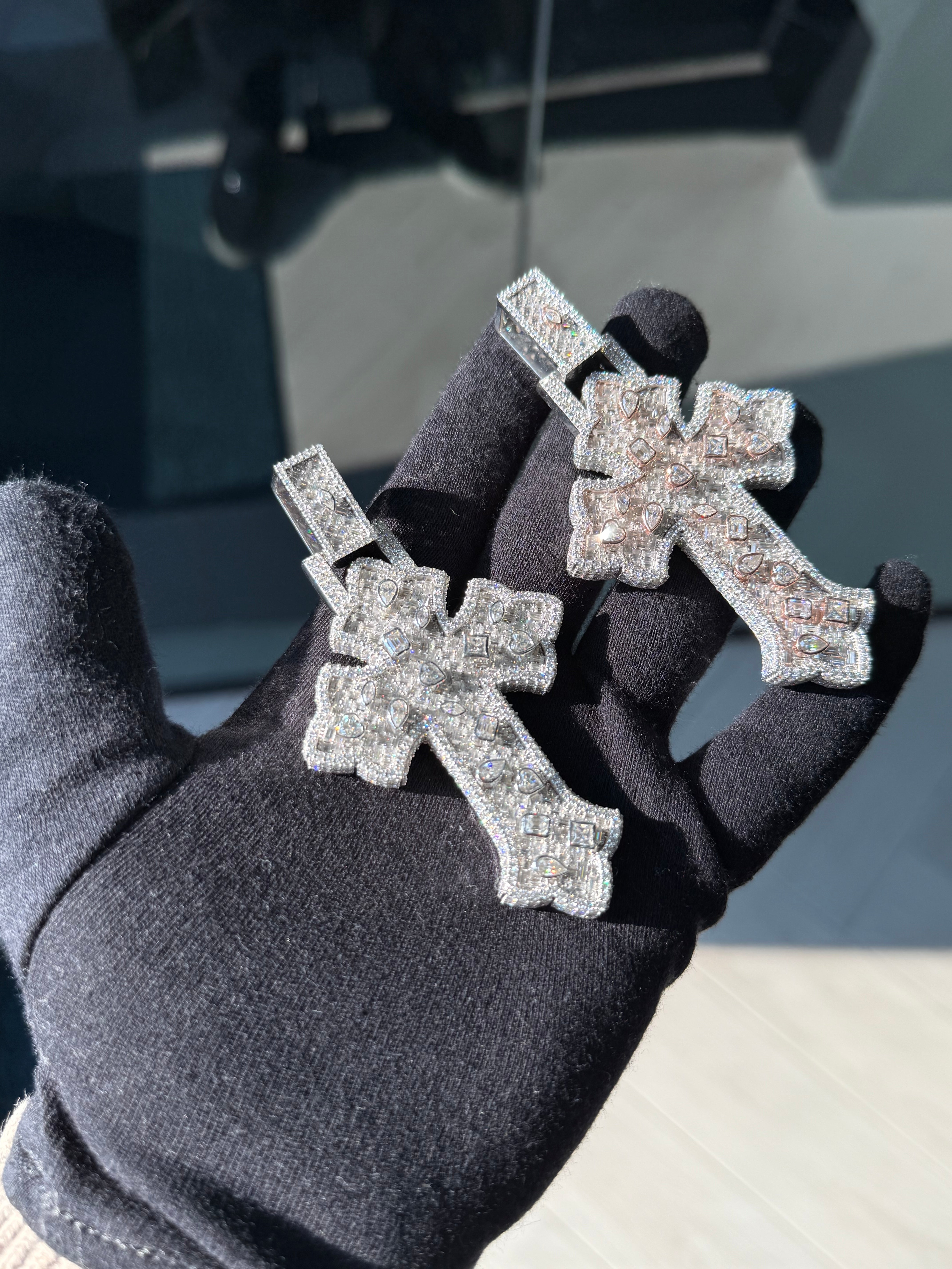 Custom Cross Pendant with Fancy Mixed Cut Diamonds