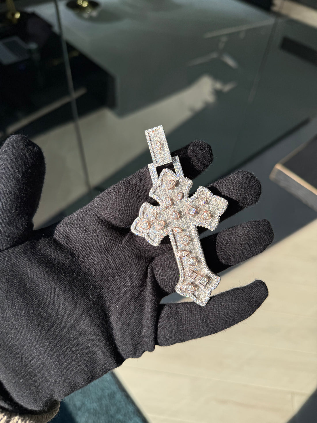 Custom Cross Pendant with Fancy Mixed Cut Diamonds