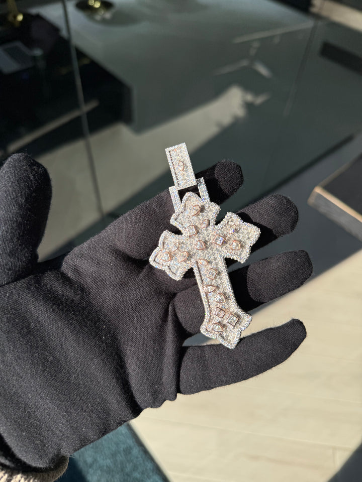 Custom Cross Pendant with Fancy Mixed Cut Diamonds