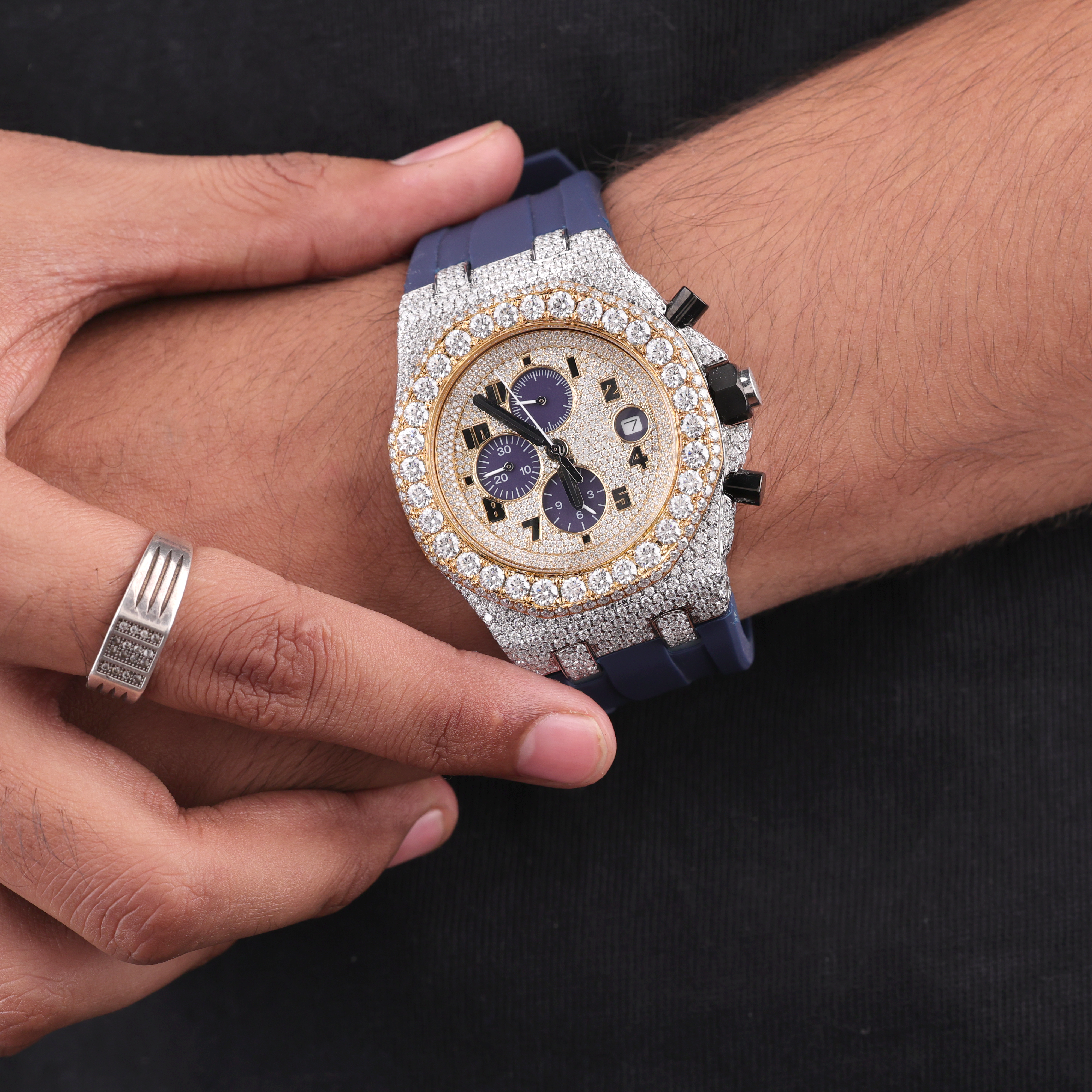 DripblingJewelry Iced Chronograph Sport Watch – Navy Luxe Edition